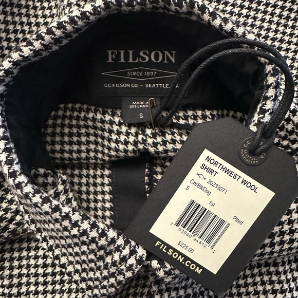 Filson Northwest 85% Wool Shirt Checkered Black Collared Button Up Mens S NWT - Picture 7 of 9